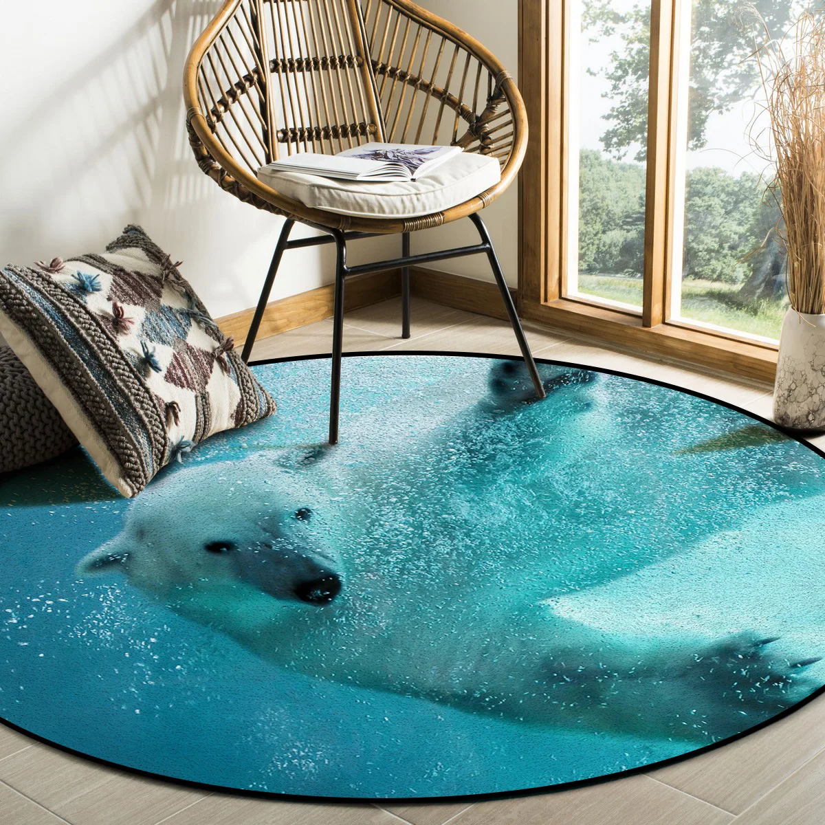 Детские круглые коврики с изображением животных голубого морского белого