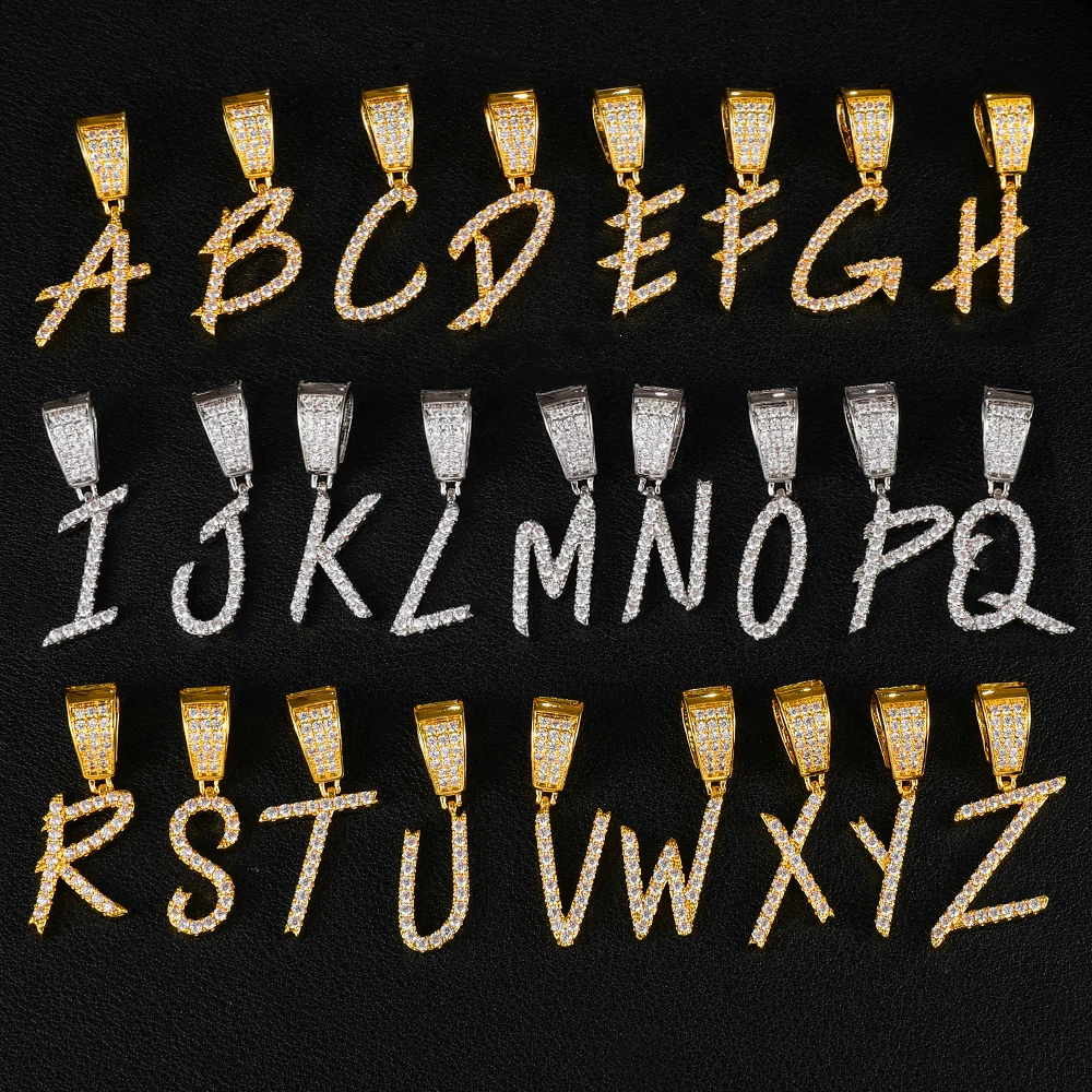 АЗ Хип Хоп Кисть Шрифт Буквы Ожерелья Замороженное Имя Подвеска Кубический Циркон Камень для Мужчин Ювелирные Изделия Подарок С Бесплатной Доставкой.