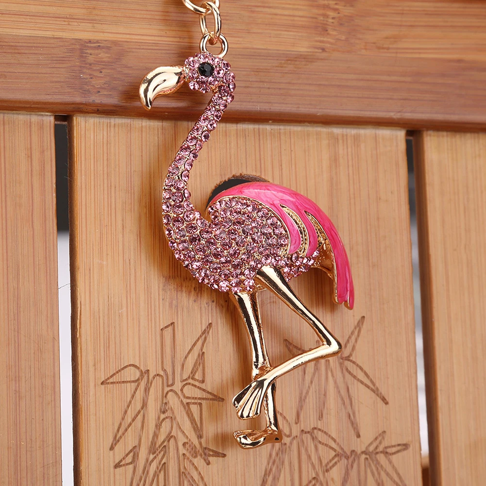 Блестящие стразы в форме фламинго милый автомобильный брелок подвеска для