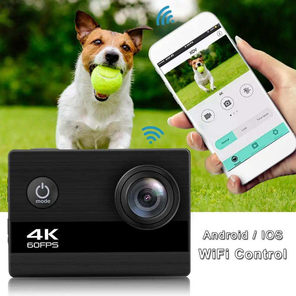 4K Ультра HD экшн-Камера Wi-Fi HD спортивные Камера широкоугольный объектив с фокусным расстоянием 4 K/60fps видео 2400W пикселей 2-дюймовый ЖК-дисплей 100FT Водонепроницаемый Камера
