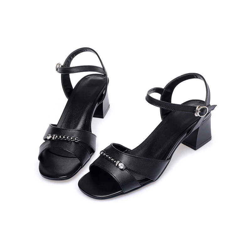 

New Arrival Woman Summer Genuine Leather Sandals Buckle Casual Women Shoes Female Ladies Med Heels Sandalias Plus Size 35-43
