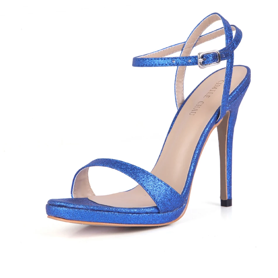

Summer New 12cm High Women Heeled Sandals Ankle Strap Glitter Bridals Stiletto Thin heel Open Toe Sexy Party Lady Shoe 3ASL-a4