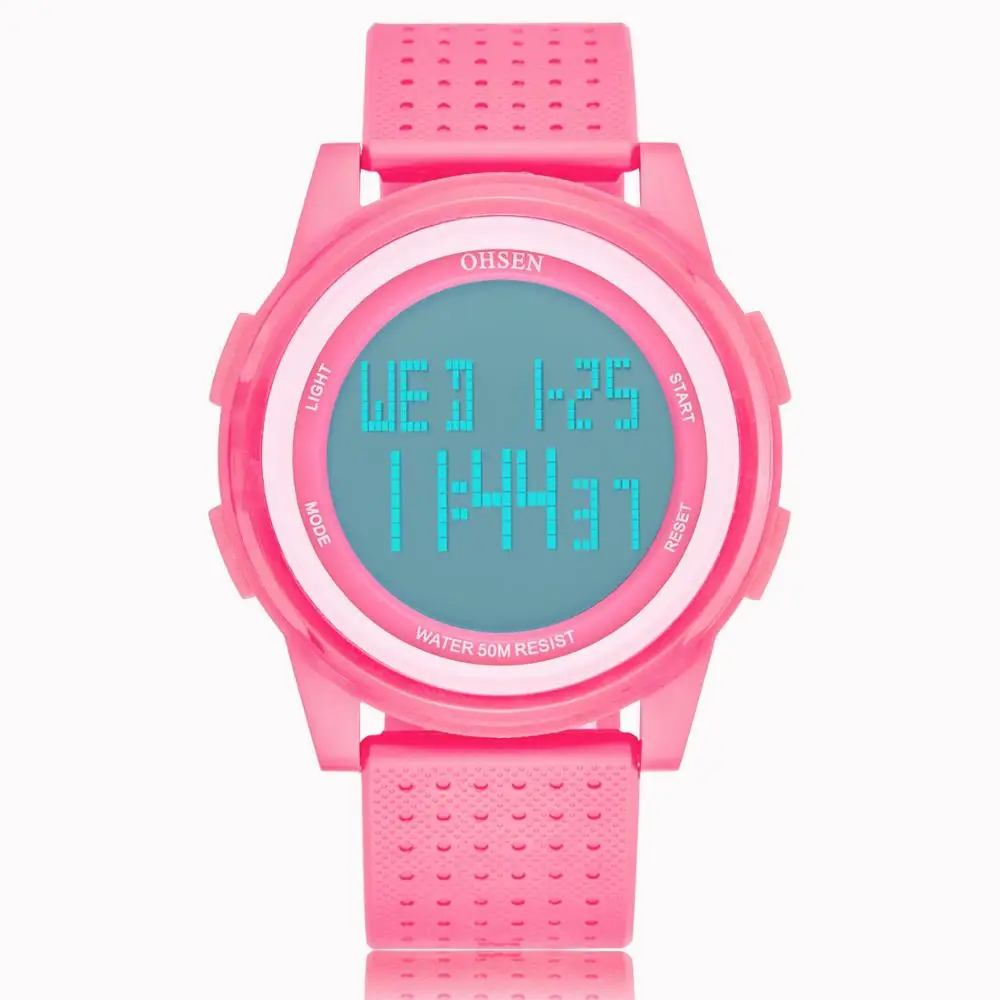 Женские наручные часы OHSEN розовые цифровые водонепроницаемые с силиконовым