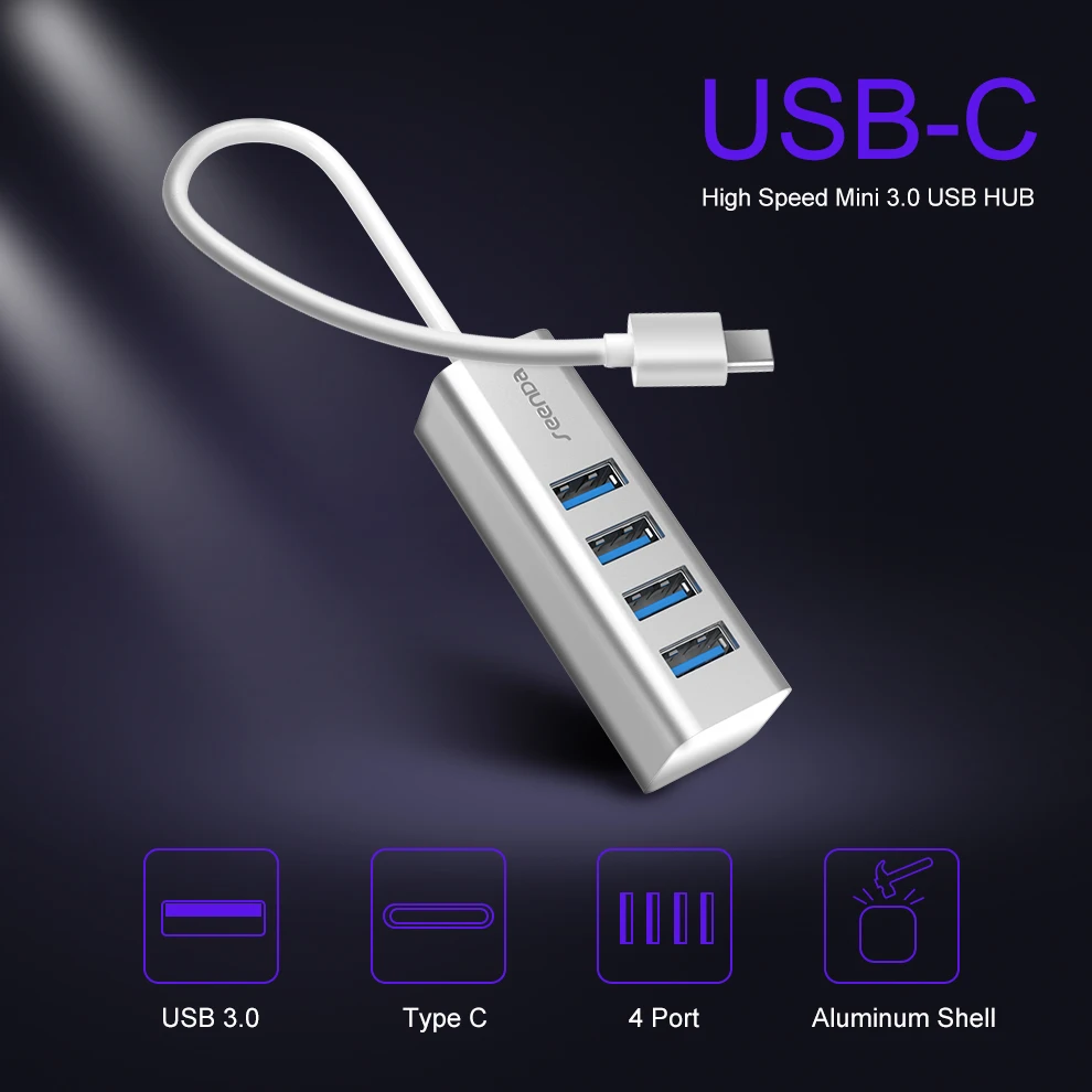 SeenDa Type C 3 0 usb хаб из алюминиевого сплава 4 портовый высокоскоростной разветвитель