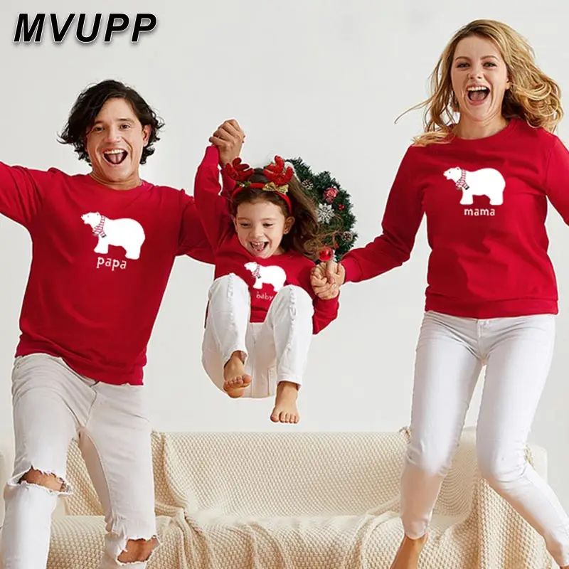 Рождественский Мишка Папа мама малыш веселые толстовки дочь папа сын подходящая