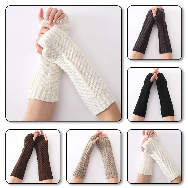 

Men's and women's fashion fishbone warm knitting wool half-finger fingerless cuffs driving and riding arm covers