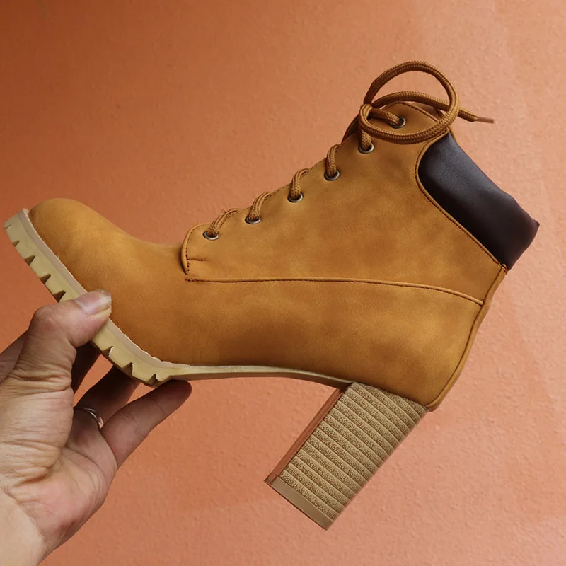 Женские мотоциклетные ботинки WETKISS Зимние ботильоны на высоком каблуке с круглым