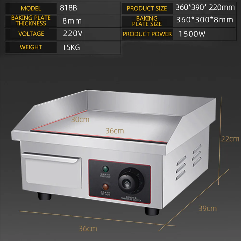 Commercial Electric Grill Flat Pan Stainless Steel Desktop Griddle Teppanyaki Large Capacity Electric Griddle Machine