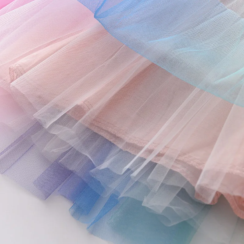 

Keelorn Girl Princess Dress 2021 Summer Rainbow Mesh Costume Sweet Love Pattern Children Vestidos Sleeveless Children Clothing