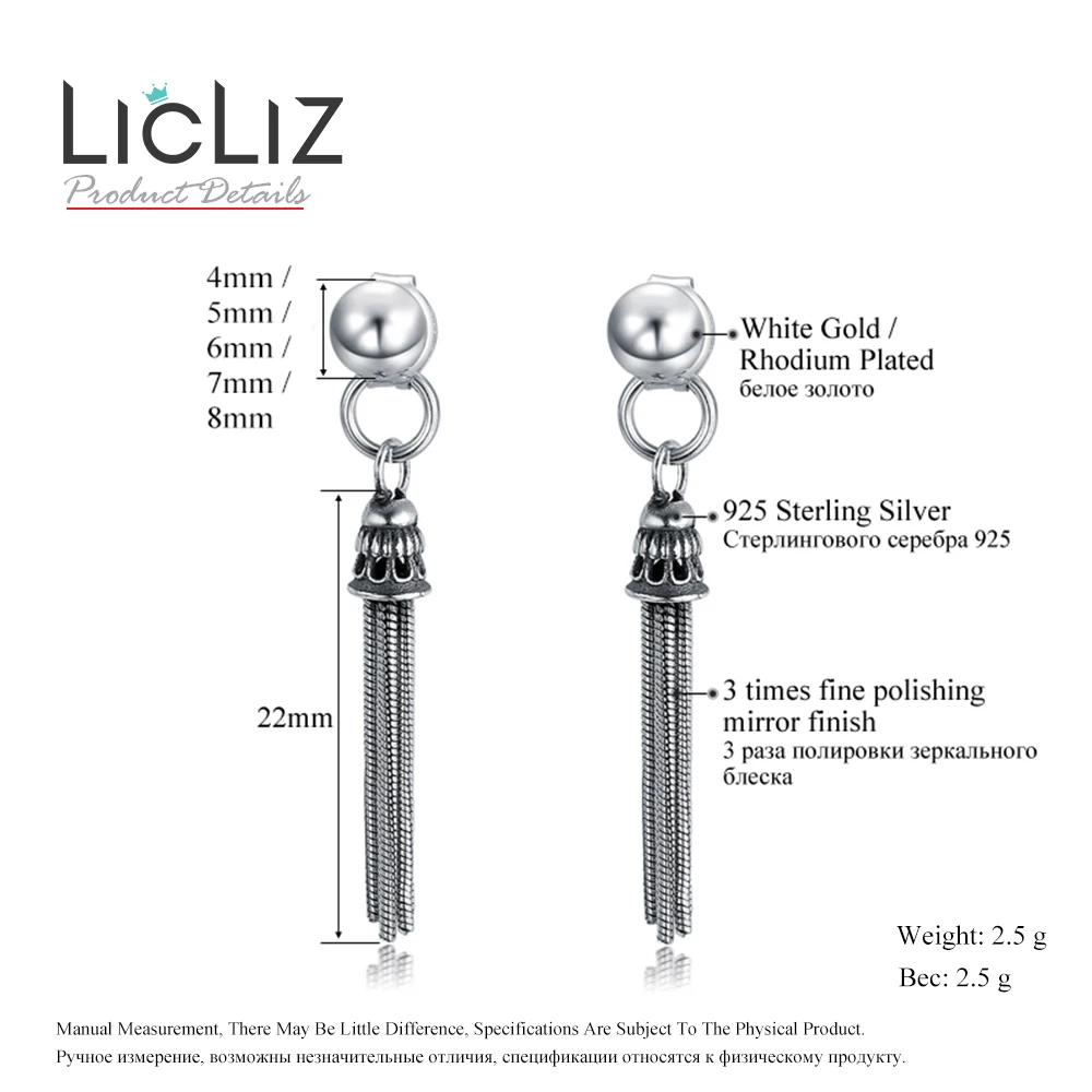LicLiz элегантные бусины из стерлингового серебра 925 серьги длинные висячие в
