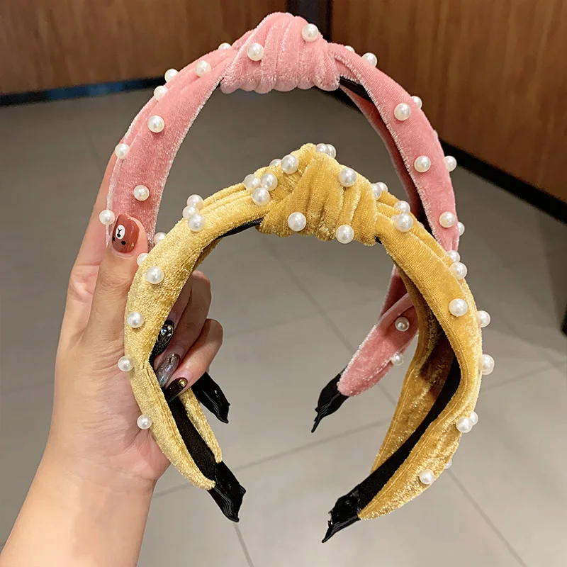 Элегантный ободок для волос из бисера и жемчуга удобный однотонный обруч