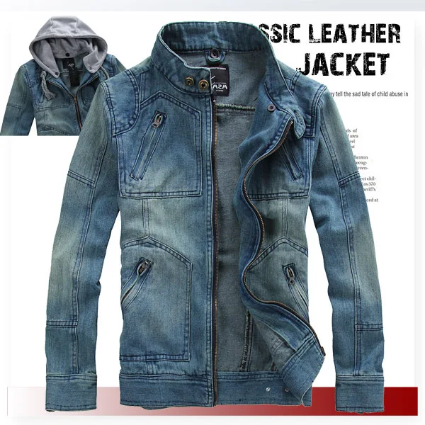 

Casual Denim Jacket Men Detachable Hooded Cowboy Mens Jackets Slim Fit Multi-pocket Soften Vintage Denim Coats Male Size M-5XL