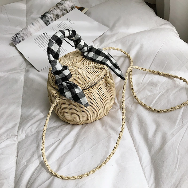 Плетеная соломенная сумка корзина из ротанга мини сумки через плечо Пляжная