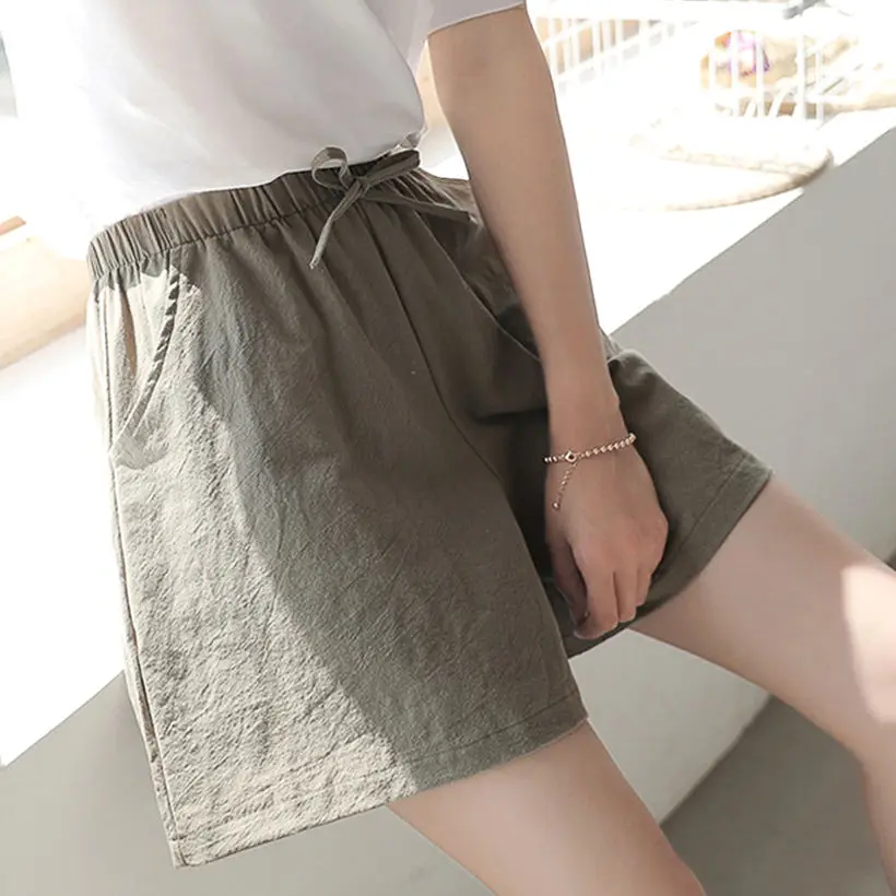 

2021 new cotton hemp wide leg sports shorts for women to wear at home in summer