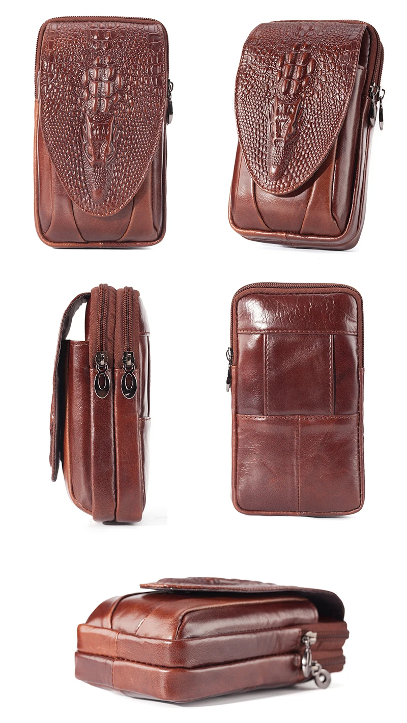 Genuine Leather Men's Waist Fanny Pack Mobile Phone Pouch Soft Cowhide Cross Body Zipper Money Purses Hip Bum Belt Bags For Men