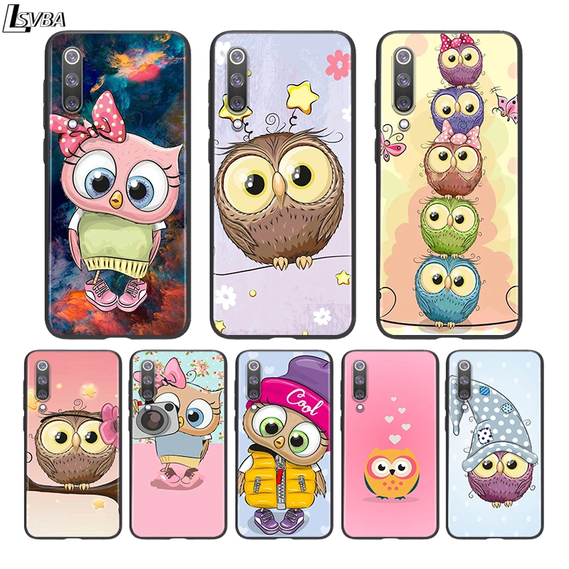 

Black Silicone Cover Cute Owl Hearts Lover For Xiaomi Mi 11 10I 10T 10 9T 9SE 9 8 Note 10 Lite Pro 5G Ultra Phone Case