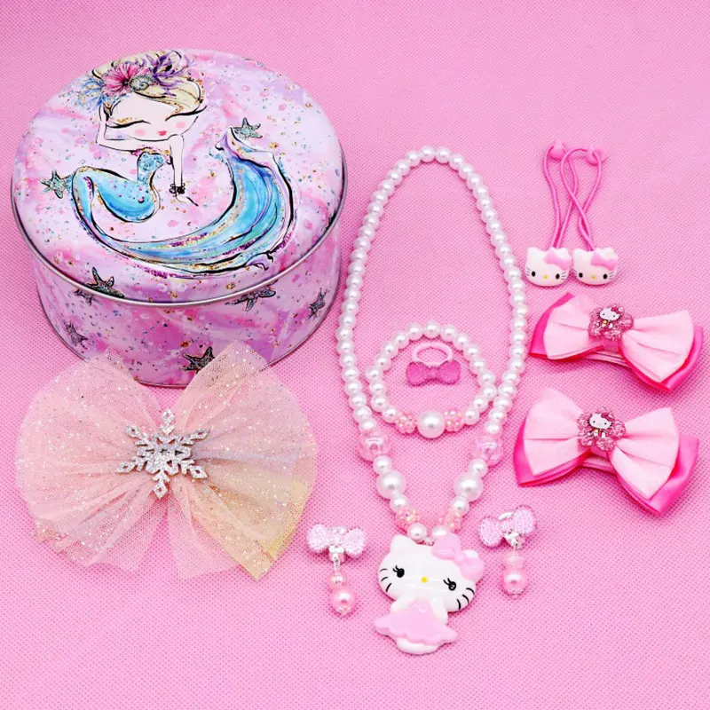 KT Весь набор hello kitty/аксессуары в виде мишки для девочек, эластичные резинки для волос, заколки для волос, заколки, ожерелье, серьги, детский подарок на день рождения - Цвет: KT