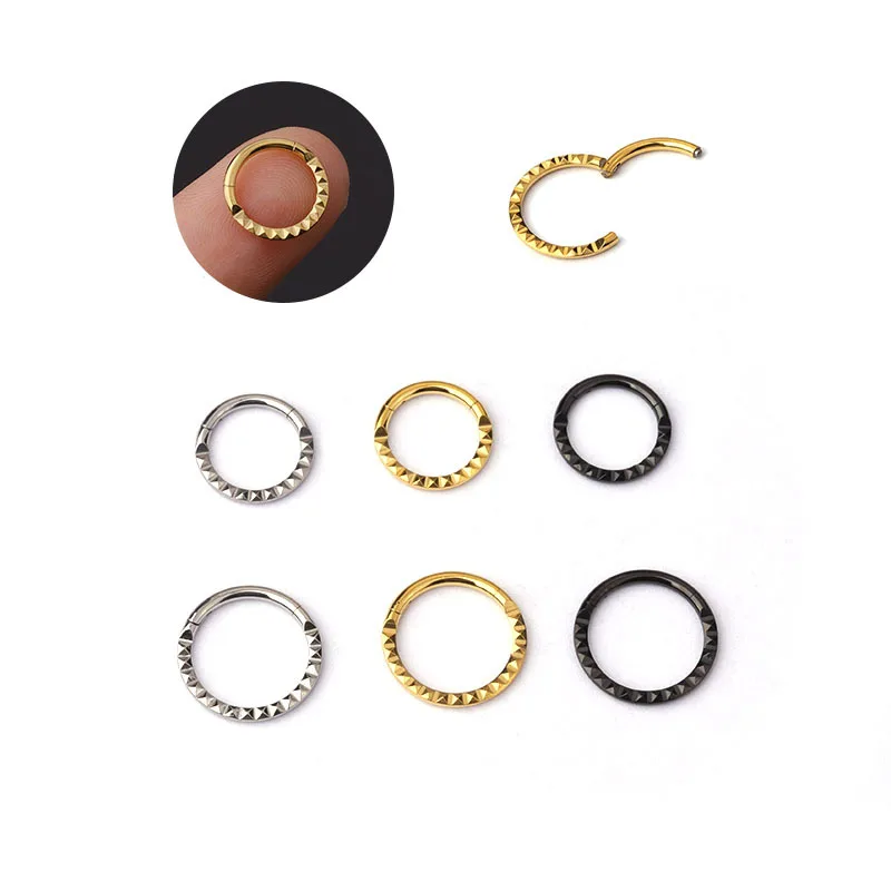 

1PC Fashion Stainless Steel Zircon Stone Hight Segment Clicker Ring Nose Septum Earrings Septum Ring Piercing Jewelry Wholesale