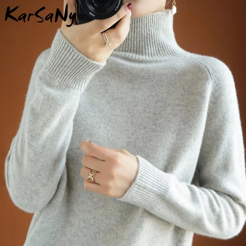 Свитер женский осенне-зимний вязаный желтый теплый с высоким воротом 2020 | Женская