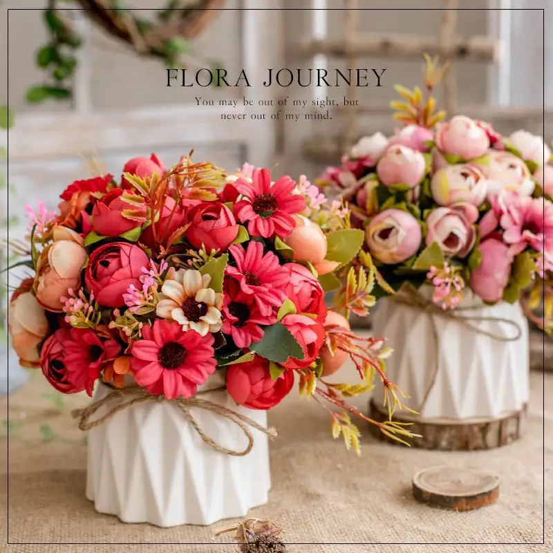 

Multicolor Tea Roses vases for home decoration accessories fake daisy plastic flower wedding decorative Artificial flowers cheap