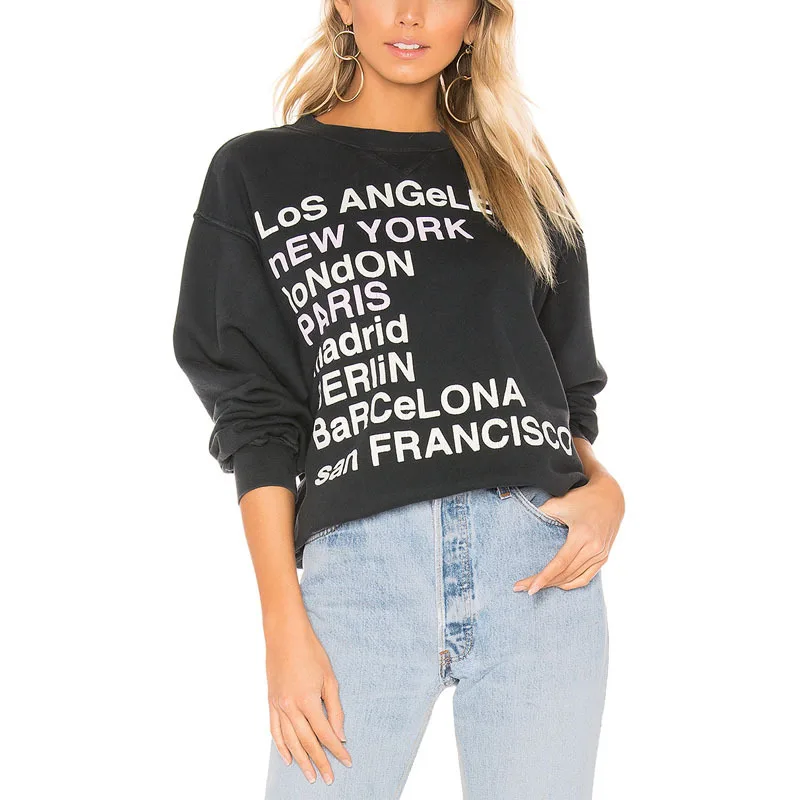 

Женский свободный пуловер с буквенным принтом, Повседневный хлопковый Свитшот оверсайз, модель ML144 на осень