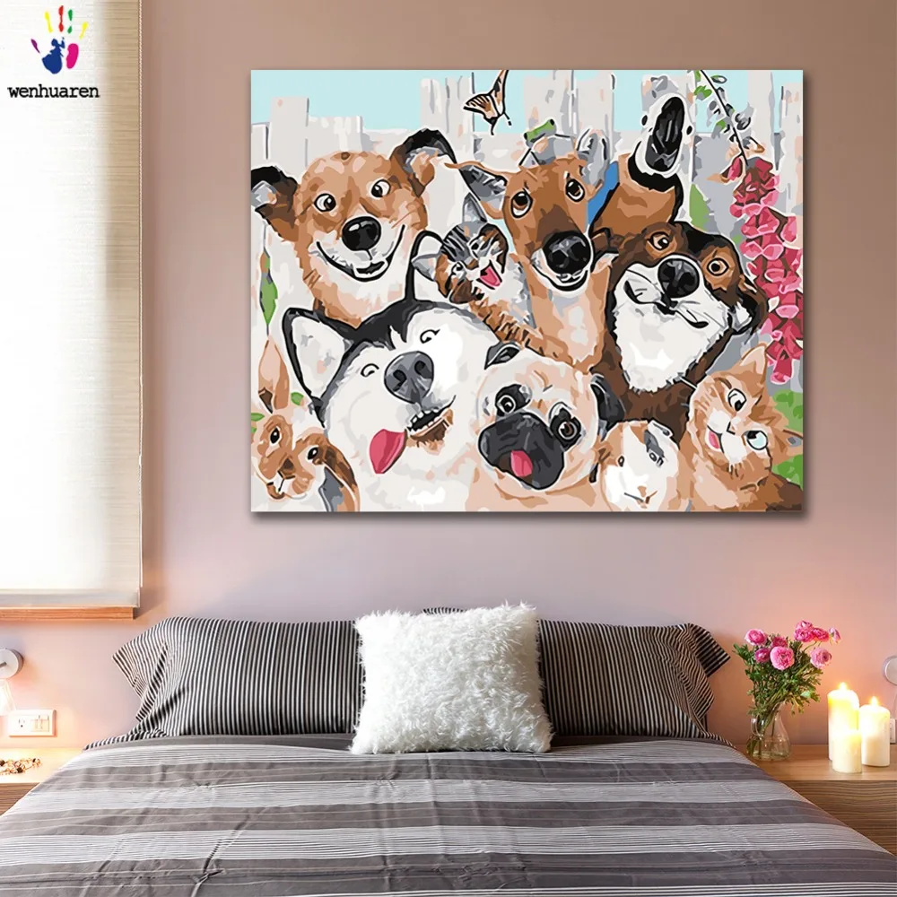 

DIY картинки для раскраски, карнавал, картина, рисование по номерам с цветами, кошка и собака, животное по номерам, обрамленная домашняя холст