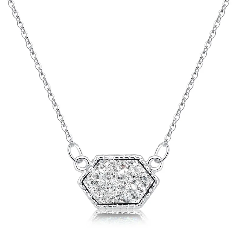 14 цветов, ожерелье Druzy Drusy, модное овальное ожерелье из искусственного камня, Позолоченное серебряное Брендовое ювелирное изделие для женщин и девушек - Окраска металла: S silvery