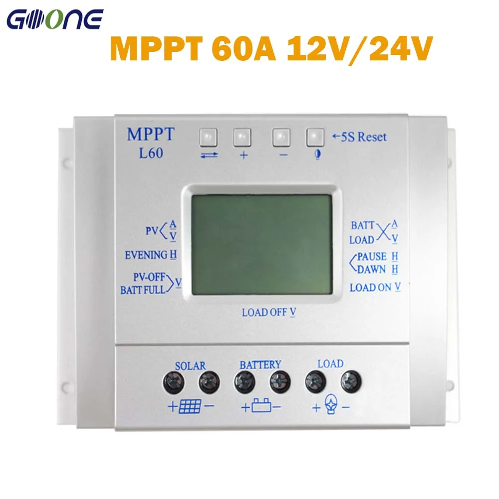 Контроллер заряда солнечной батареи MPPT 60A L60 ЖК 12 в 24 автоматический USB 5 1 А