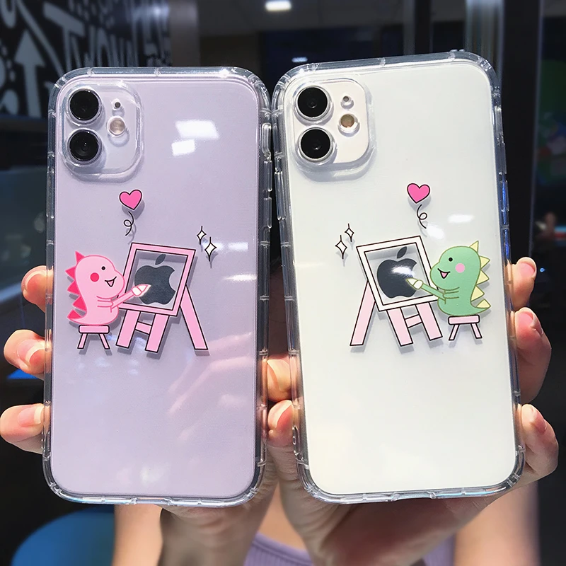 

Cartoon Dinosaur Couple Phone Case for IPhone 12 Mini 12 11 Pro Max 7 8 Plus XS Max XR X Cute Clear Silicone Cover Conque Shell