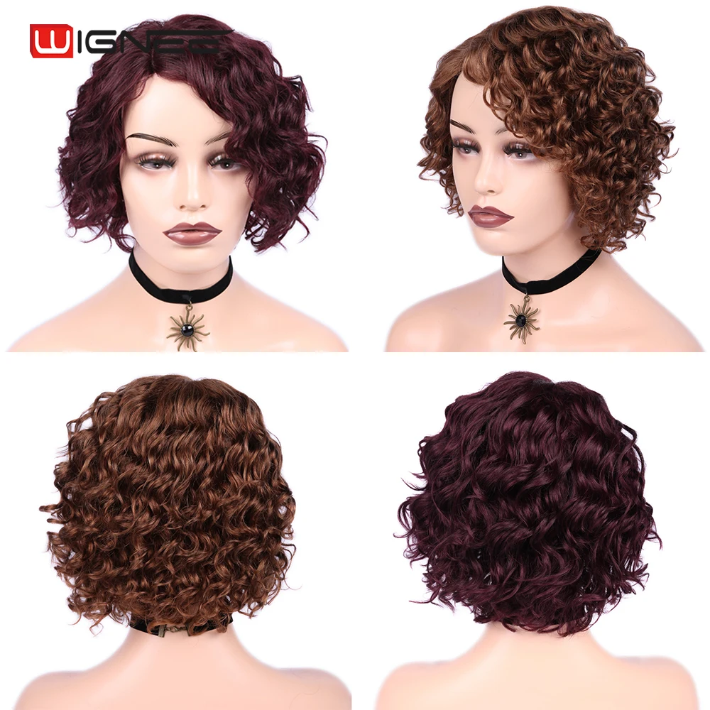 

Wignee Short Curly Wig Bob Lace Wigs Pixie Cut Human Hair Side Part Lace Wig Natural Hairline Lace Curly Wig For Black Women