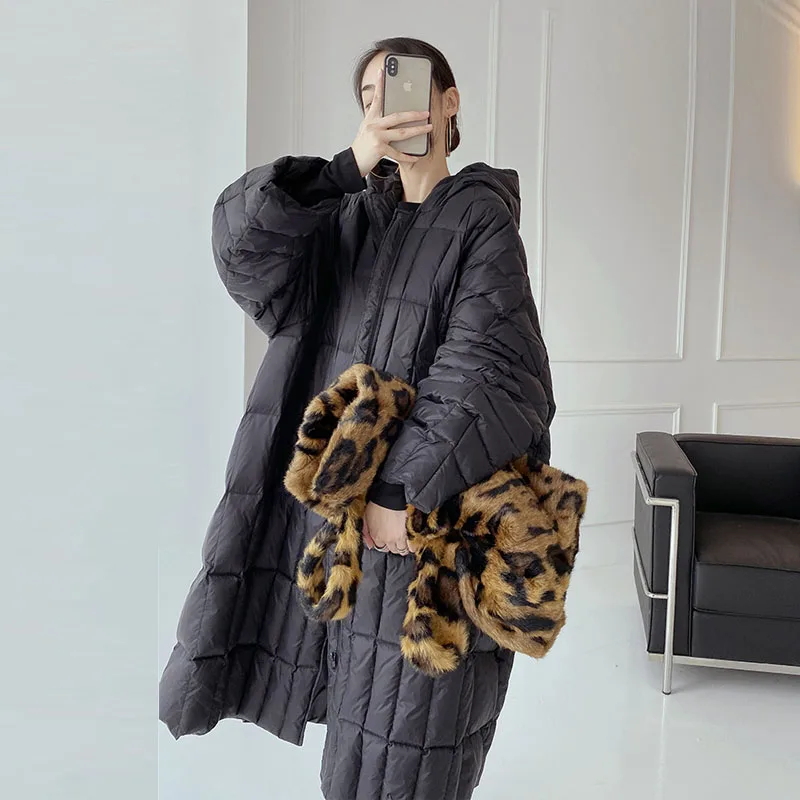 Winter Warm Women's Long down jacket Oversized Fashion Hooded Fluffy coat Thick Outwear Casual Lady Zip Clothes INKEO 1O380