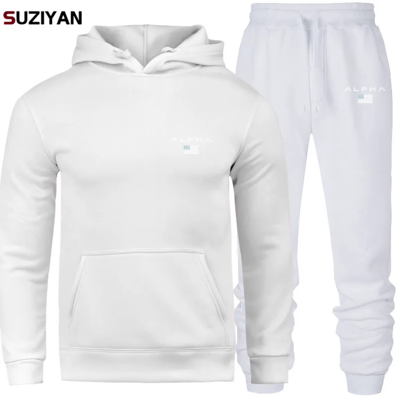 Мужские наборы с принтом Alpha Sweatsuit, спортивный костюм, брендовый спортивный костюм, спортивный костюм, Большой размер, мужская спортивная одежда, куртки с капюшоном и штаны - Цвет: SET05-ALPX