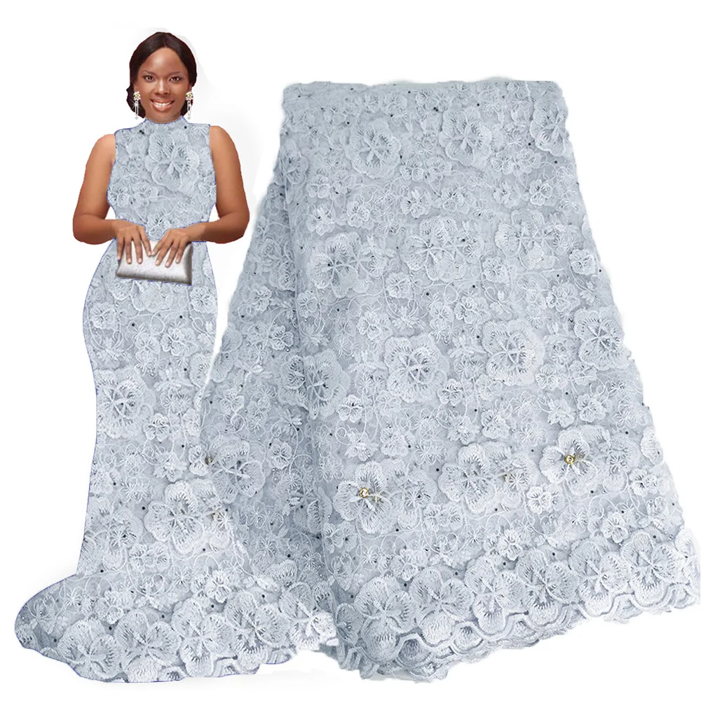 Африканская кружевная ткань белая нигерийская вышивка бисером африканская