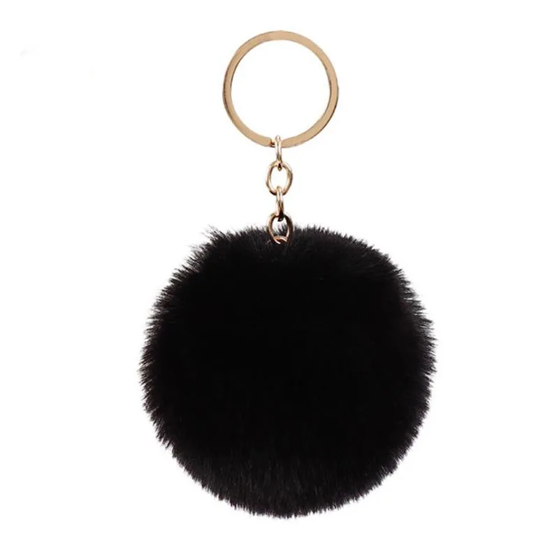 8cm Simple Pompom Fur ball Keychain Artificial Rabbit Fur Animal Key Chain For Woman Car Bag Accessories Key Ring 15 colors