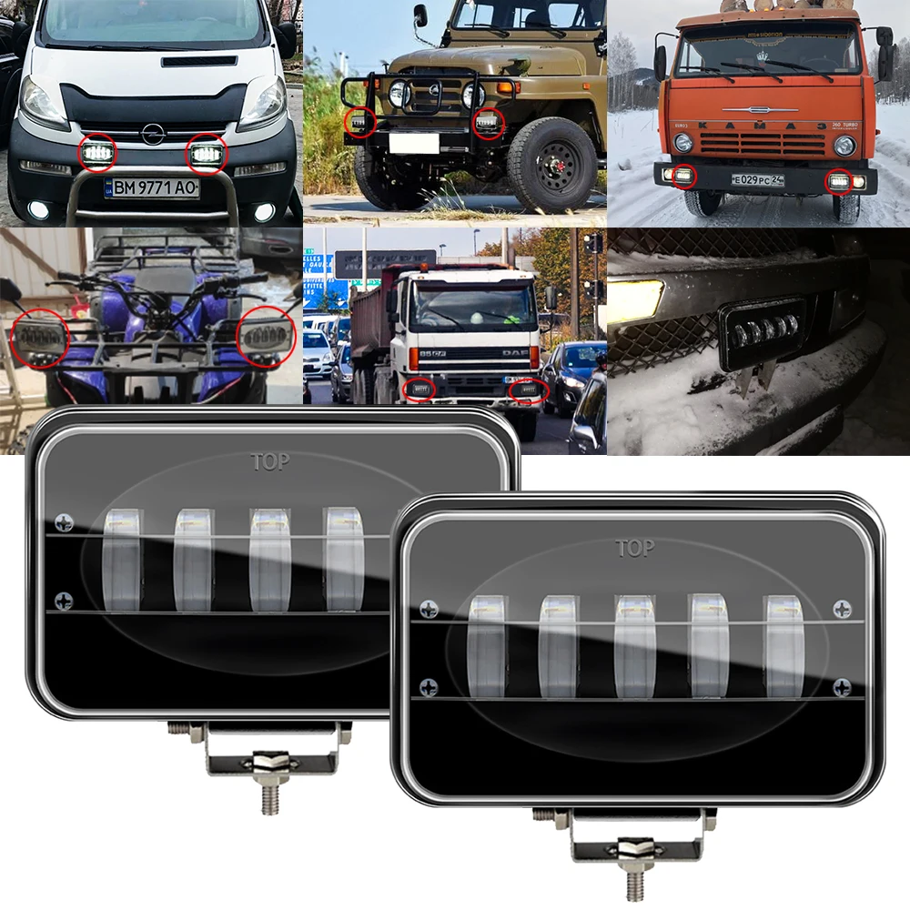 5D Lens 6 Inch Square Led Work Light For Trailer 4WD ATV SUV UTV Trucks 4x4 Off road Tractor Working Driving Lights Headlight