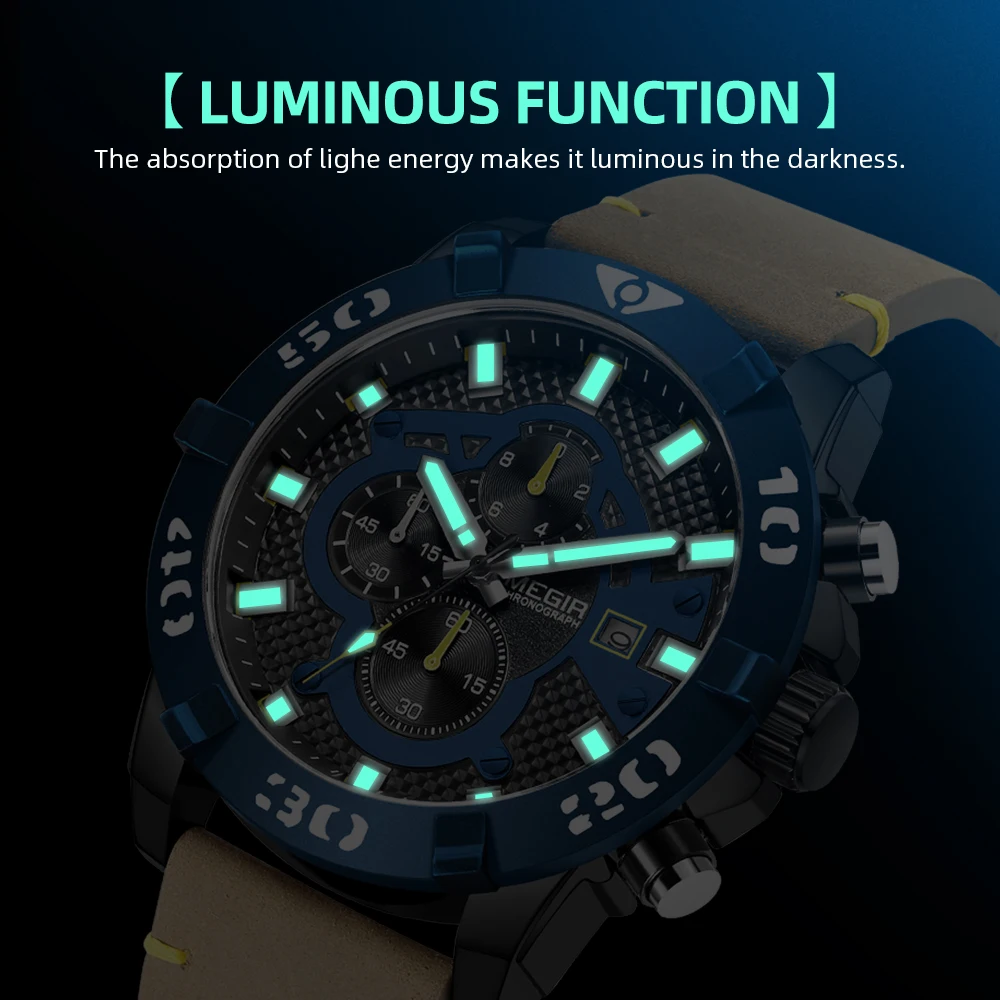 

MEGIR 2021 Blue Mens Watches Top Brand Luxury Chronograph Sport Watch for Men Clock Male Quartz Wristwatches Reloj Hombre