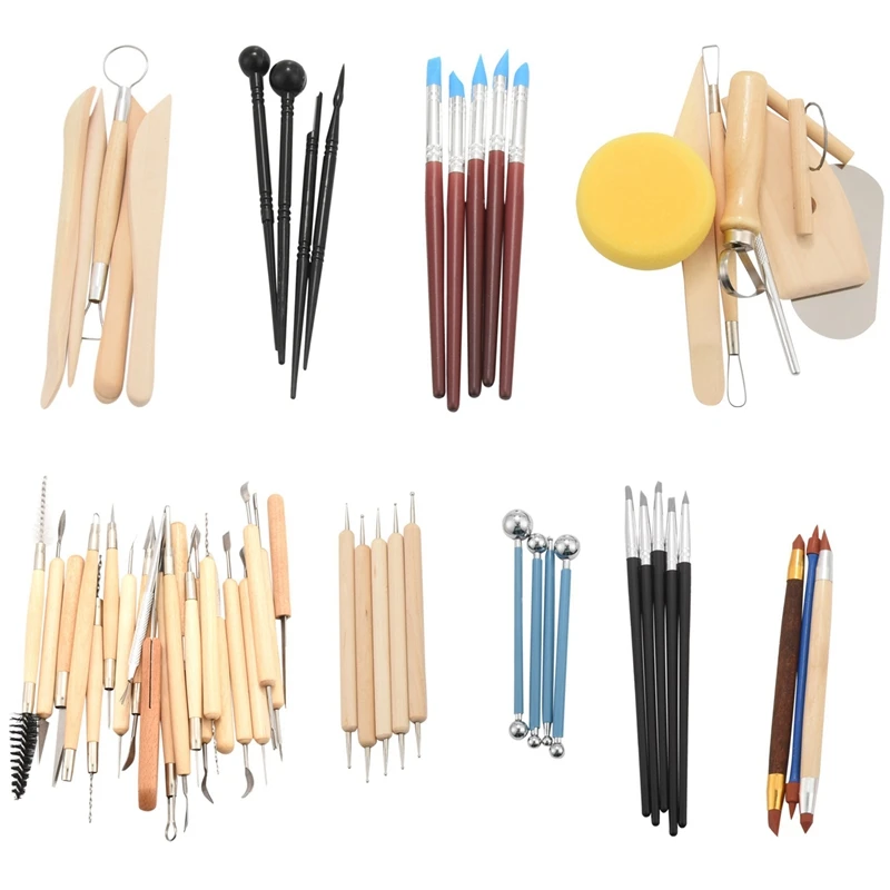 

61Pcs Pottery Tools Clay Sculpting Tools Wooden Handle Pottery Carving Tool Set Clay Cleaning Tools Kits Rock Painting Kit for S
