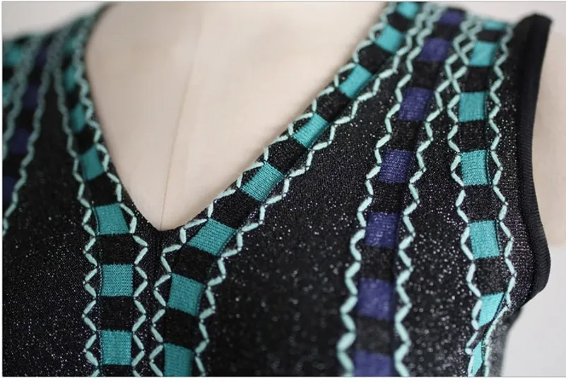 

2020 Summer Fashion sleeveless Knit Dress Summer Stretch slim jacquard pattern Knit Sweater Dress