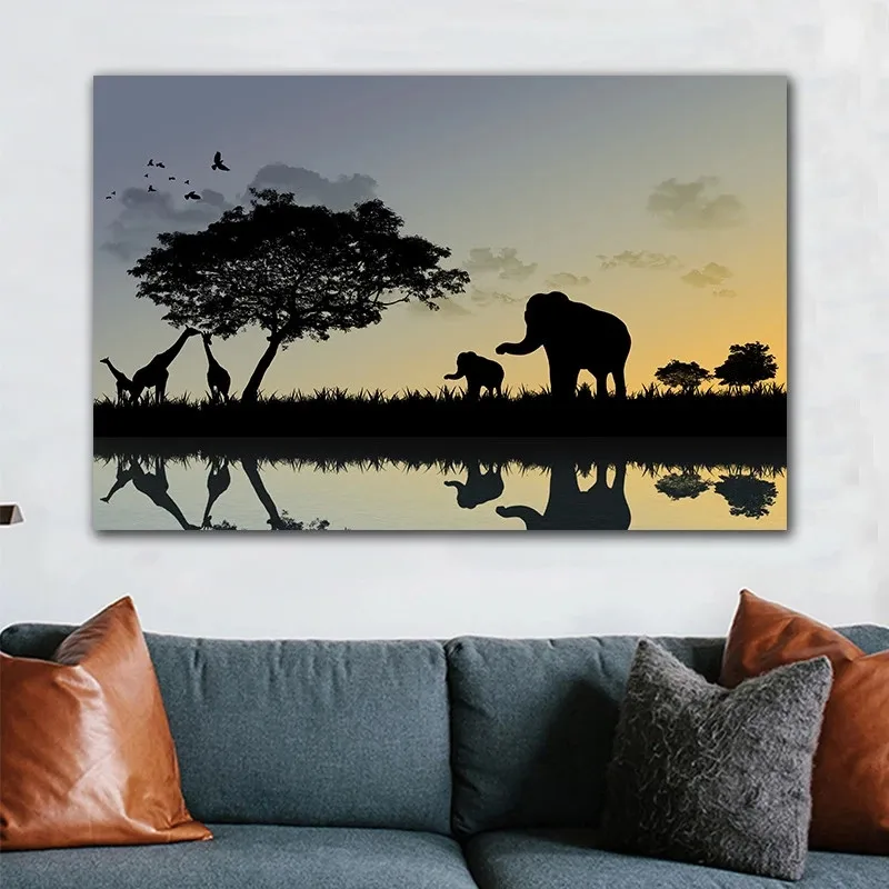 

Africa Landscape Canvas Painting Sunset Giraffe Posters and Prints nordic poster Wall Art Pictures Cuadros for Living Room Decor