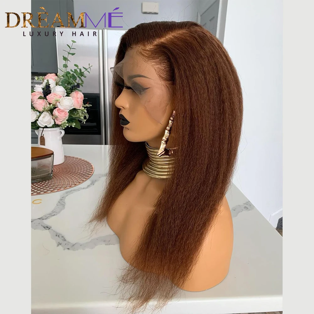 Kinky Straight 13x4 Lace Front Wig Human Brazilain Remy Hair 250% Yaki Transparent Part Wigs For Black Women | Шиньоны и парики