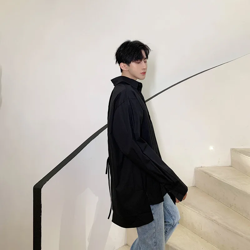 

Man Women Vintage Fashion Harajuku Streetwear Loose Shirts Men Back Hollow Long Sleeve Casual Black White Shirt