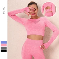 seamless breathable women fitness shirt long sleeve blouse stretch sport crop top female running gym clothing workout yoga wear