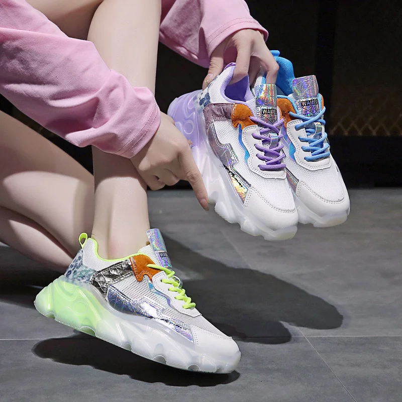 

Breathable Shoes Mixed Colors Casual Female Sneakers 2021 Fashion Women's Round Toe Tennis New Summer Modis Cross PU Rubber Lace