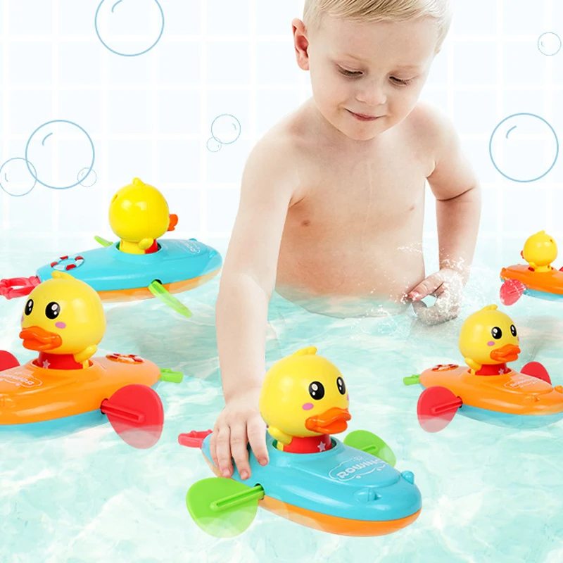 

Summer New Baby Bath Toy Rowing Boat Duck Swim Bath Floating Water Wound-up Chain Baby Children Classic Toys Gifts Random Color