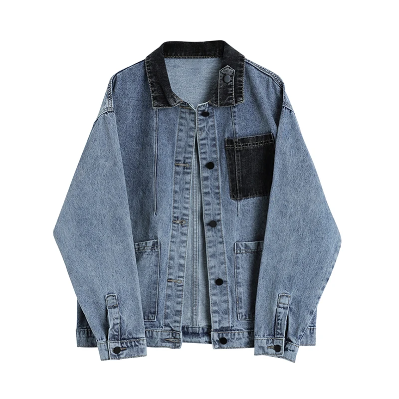 

Джинсовая куртка женская в стиле пэчворк, пальто из денима с лацканами в Корейском стиле, Повседневная Верхняя одежда контрастных цветов, О...