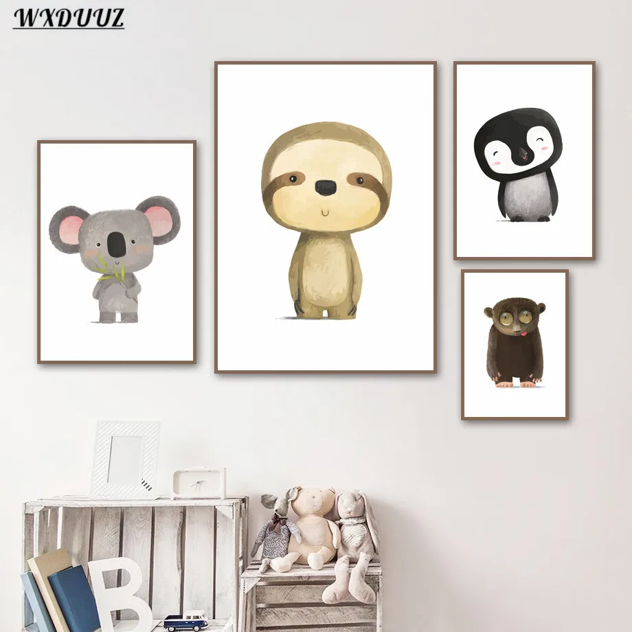 Картина в скандинавском стиле с изображением животных лиса пингвин коала