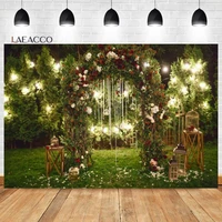 laeacco outdoor wedding arch flowers photo backdrop twinkle lights floral bouquets lover couples portrait photography background