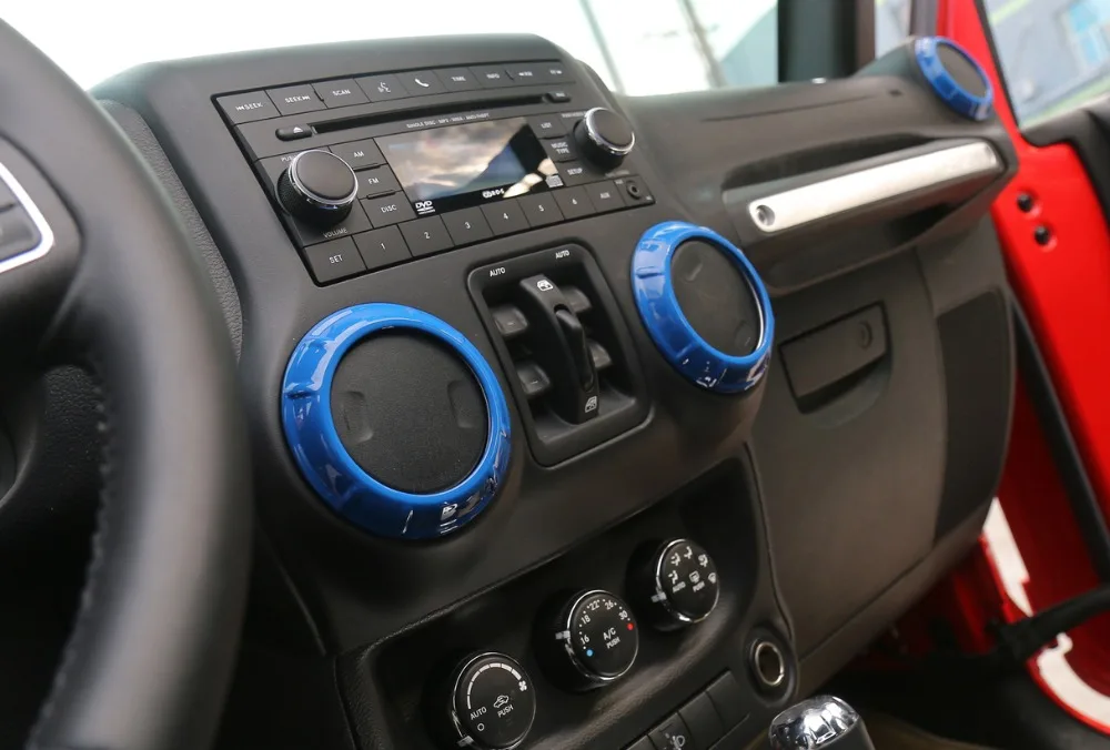 Для Jeep Wrangler JK 2011- аксессуары для салона автомобиля костюмы украшения 4 двери автомобиля Стайлинг хром красный синий карбоновое волокно 18 шт