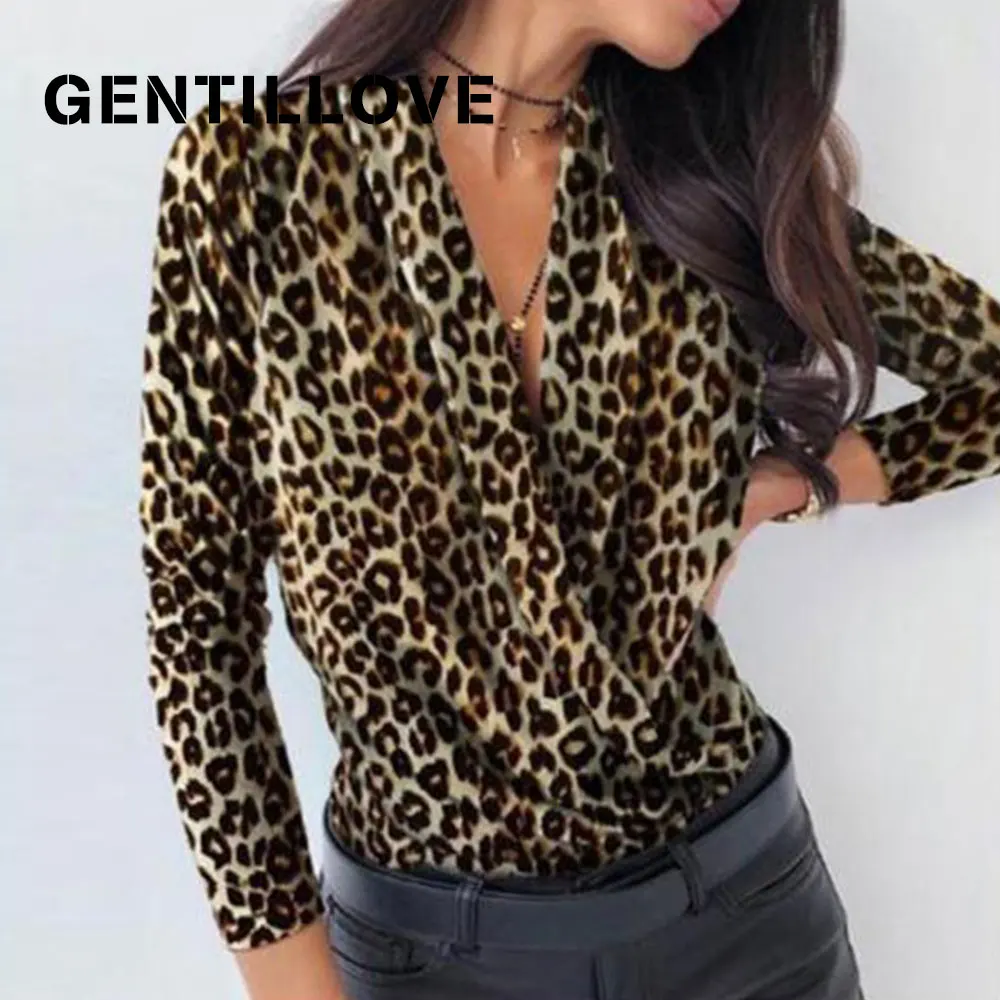 

Gentillove Elegant Office Ladies Tops Sexy Deep V Neck Chiffon Blouse 2020 Hit Color Patchwork Loose Shirts Tunic 2020 New