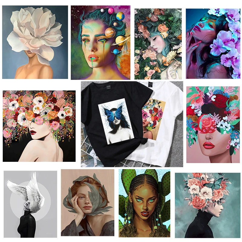 

Fashion Patches For Clothes Aesthetic Girl DIY Thermal Sticker On Clothes Flower Lady Heat Transfer Patches Iron On Transfer